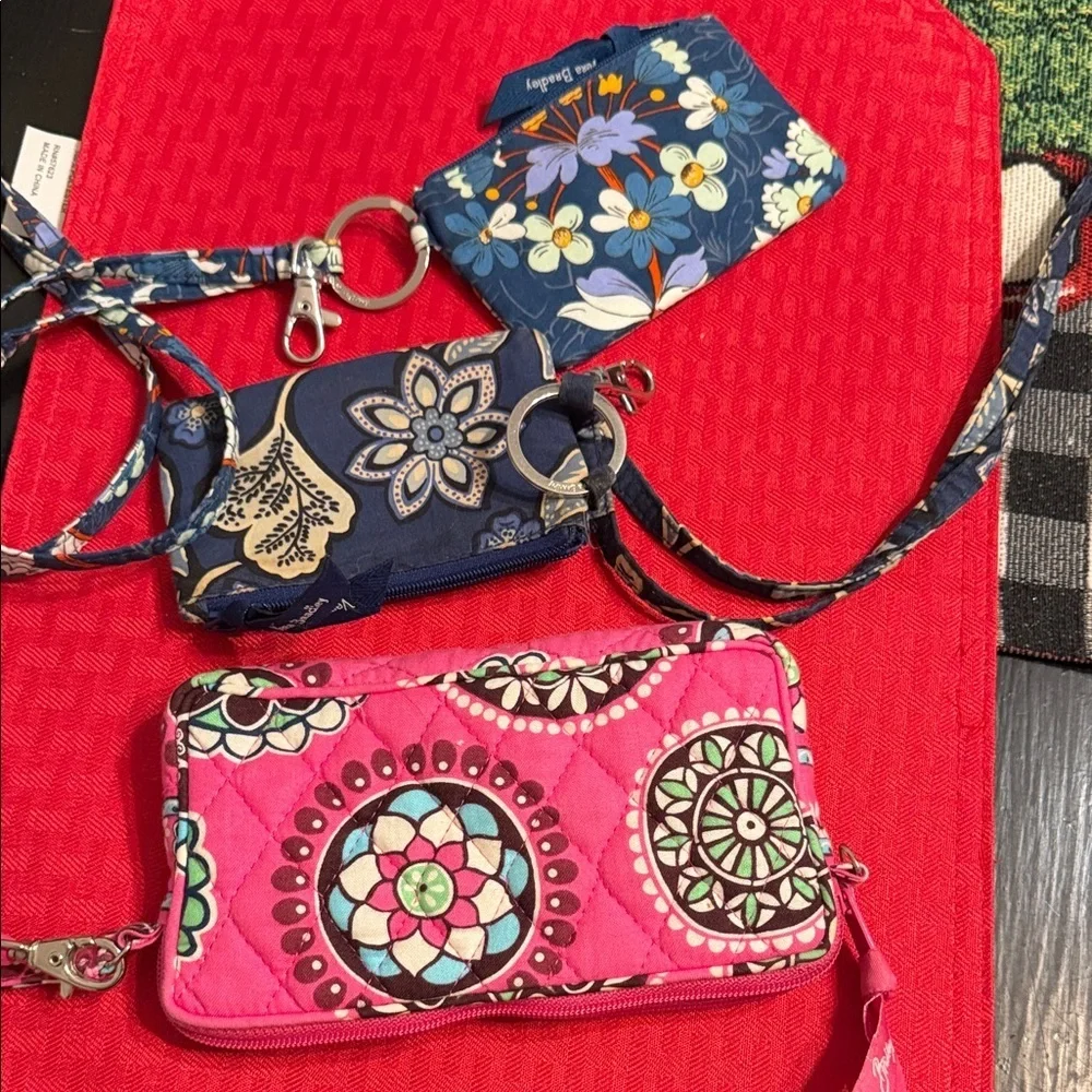 Vera Bradley Pink and Navy Floral Wristlet Trio